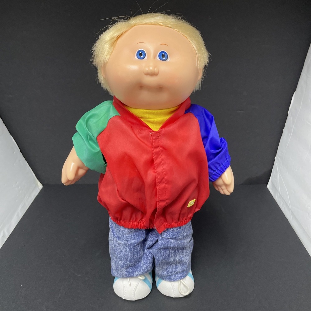 VTG 1987 Coleco Cabbage Patch Kids Boy Doll Blonde Blue Eyes Track Jacket 141A